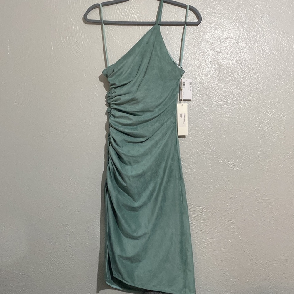 NWT Ronny Kobo XS Sage Zarma Ruched One-Shoulder Midi Dress - Picture 9 of 15